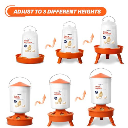 Eggluuz Chick Feeder and Waterer Set, Top Fill 3kg Chick Feeder and 1.5L Chick Waterer with 3 Adjustable Heights