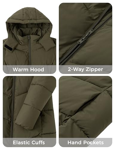 wantdo Women's Warm Winter Coat Hooded Puffer Jacket Long Parka (Available in Plus Size) - color: Army Green, size: Large
