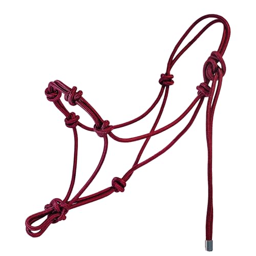 4 Knot Rope Halter for Horses – Strong 1/4″ Stiff Rope Bitless Training Halter,Lightweight & Adjustable - color: Burgundy, size: Large
