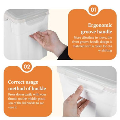55 lbs Wheeled Airtight Storage Bin, Large Silicone Seal Dry Organizer, Leakproof Holder for Grain, Rice, Flour, Pet Supplies, Kitchen & Pantry Use White - color: White