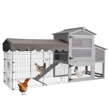 Large Chicken Coop Outdoor Waterproof Poultry House with Run, Asphalt Roof Wooden Hen Cage, Easy Clean Slide-Out Tray, Nesting Boxes for 2-6 Chickens, Ducks, Rabbits, Backyard Farm Garden Use