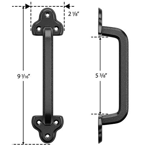 SMARTSTANDARD Heavy Duty 9" Antique Barn Door Handle, Large Rustic Retro Cast Iron Handle for Gates Garages Sheds Furniture, Black Powder Coated Finish, Square