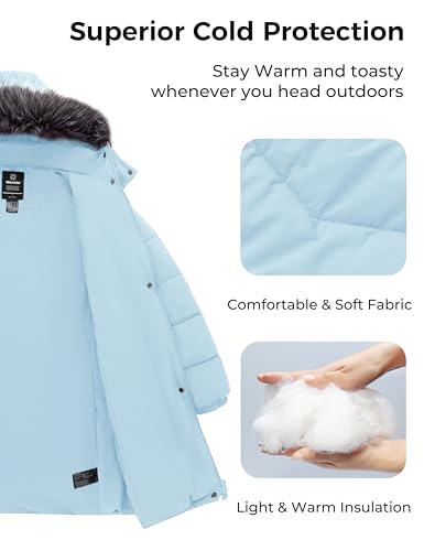 wantdo Women's Long Hooded Winter Coat Warm Quilted Puffer Jacket(Available in Plus Size) - color: Light Blue, size: Medium