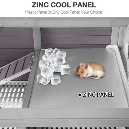 Large Guinea Pig Cages Indoor with Wheels, Wooden Rabbit Hutch with Plastic Floor and Zinc Cool Plate, Anti-Chewing Ramp, Small Animal Habitat with Leakproof Tray for Hamster, Chinchillas, Rats - color: Light Grey