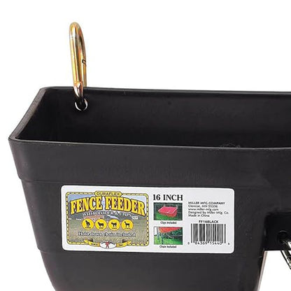 Little Giant FF16BLACK 9 Quart Heavy Duty Plastic Feed Trough Bucket Fence Feeder with Clips for Livestock & Pets, Black (4 Pack)