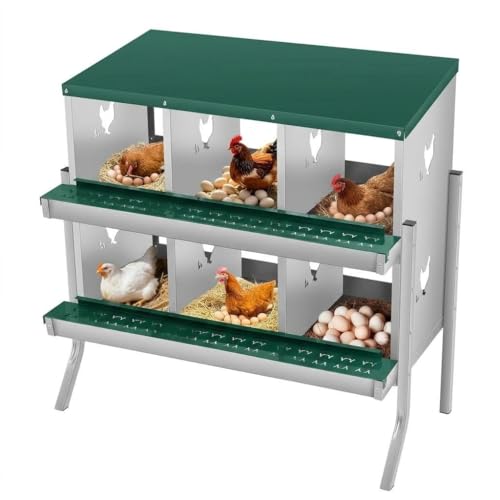 6 Compartment Chicken Nesting Box, Heavy Duty Metal Laying Box with Perch, Easy Assembly & Easy Clean for Outdoor Chicken Coop, Green - color: Green, size: 6 Compartments with legs