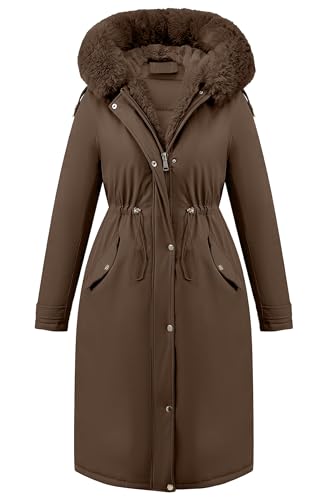 RISISSIDA Women Winter Parka Puffy Coat for Deep Cold,Thicken Puffer Jacket with Long Fur Collar Hooded,Warm Bubble Overcoat - color: Dark Coffee, size: Small