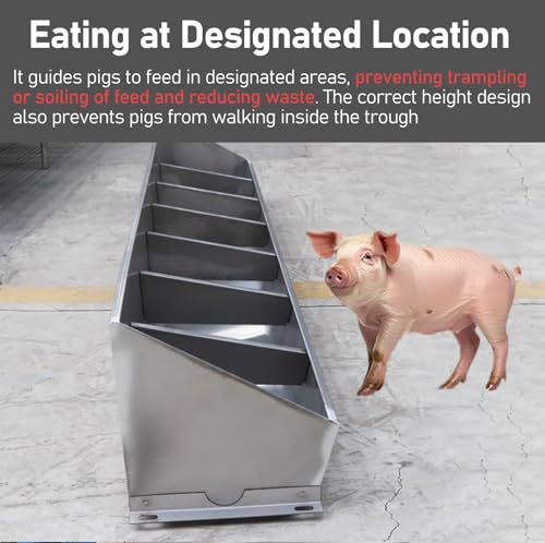 ERRULAN Stainless Steel Hog Feeder Heavy Duty, Large Capacity Pig Feed Trough -4/5/7 Hole for Pigs, Outdoor Livestock Feeder for Swine Farms/Chicken Coop(59"/5ft/5bit) - size: 59"/5ft/5bit