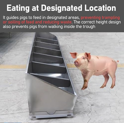 ERRULAN Stainless Steel Hog Feeder Heavy Duty, Large Capacity Pig Feed Trough -4/5/7 Hole for Pigs, Outdoor Livestock Feeder for Swine Farms/Chicken Coop(59"/5ft/5bit) - size: 59"/5ft/5bit