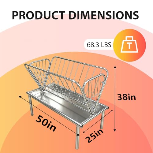 4FT Long Pasture Hay Feeder, 2 in 1 Durable Hay Feeder with Galvanized Steel Frame,Goat Hay Feeder with 6 in Deep Extra Feeding Pan, Livestock Feeder for Goats, Sheep and Horses, Silver - color: Silver