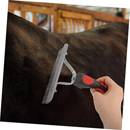Ergonomic Rubber Handle Horse Grooming Comb with Metal Teeth Durable Rust Horse Cleaning Rake for Shedding Mud and Loose Hair Comfortable Non Slip Grip for Fur Removal and Improved
