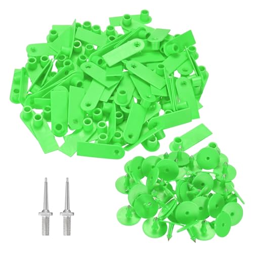 M METERXITY 100-Pack Sheep Ear Tags, Plastic Blank Livestock Tags with 2 Ear Label Needles for Cows/Sheep/Cattle/Pig, Farm Animal Identification Markers [Green] - color: Green