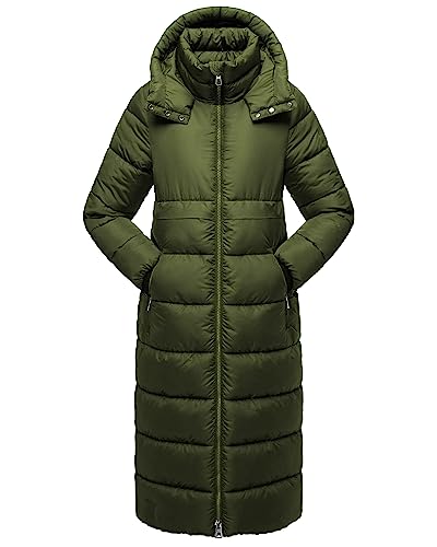Womens Winter Maxi Long Parka Coats Puffer Down Quilted Jacket with Hood - color: Armygreen-303, size: Large