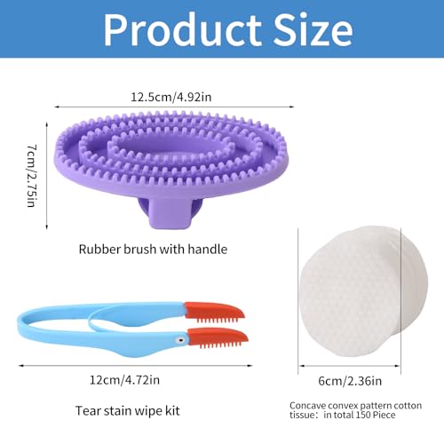 Curry Comb Kit, 4 Ring Curry Comb, Rubber Brush, Tear Stain Wipe Brush Set for Horses, Dogs, Goats, Cattle, Cow, Cleaning Supplies