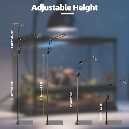 Reptile Lamp Stand, 15-46 Inch Heat Lamp Stand with Sturdy Base, Adjustable Reptile Heat Lamp Stand Holder for Bearded Dragon Turtles Snake and Chicks