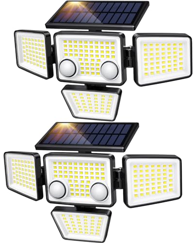 LYWALT Solar Outdoor Lights - 3000LM 188 LED Motion Sensor Outdoor Lights, 4 Heads Security Light,IP65 Waterproof, Easy Install,270°Wide Angle Flood Wall Light with 3 Modes for Backyard Yard (2 Pack) - size: 2 Pack