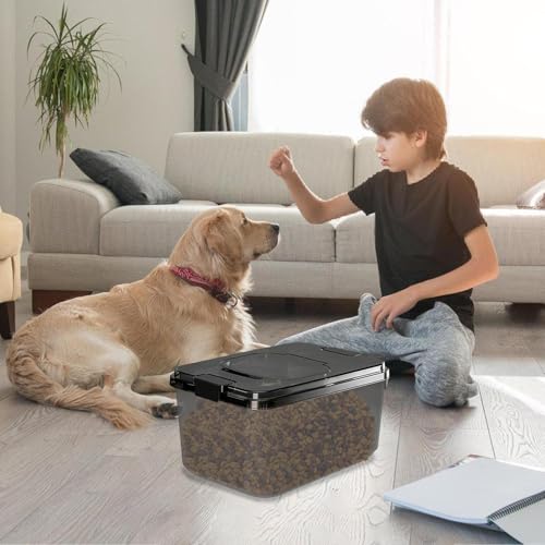 Airtight Dog Food Container – Stackable Pet Treat and Food Storage Bin with Lid, Heavy Duty Durable Bucket, Farmhouse Design | Ideal for Kitchen Pantry, Outdoor Feeding, and Pet Foods Preservation - color: Blacks