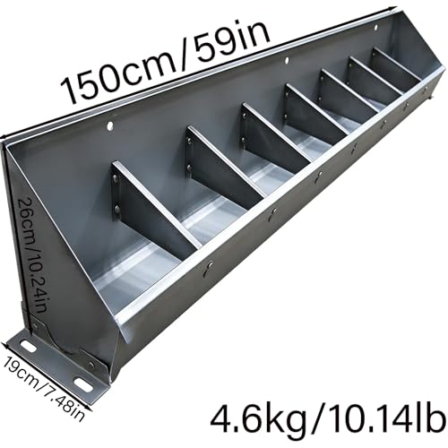 20in 40in 60in 80in Hog Feeder Livestock Feed Trough Automatic Pig Feeder Heavy Duty Stainless Steel, Separated Fence Feeder Trough, Multipurpose Livestock Trough for Pig Horse,Silver,150cm - size: 150cm