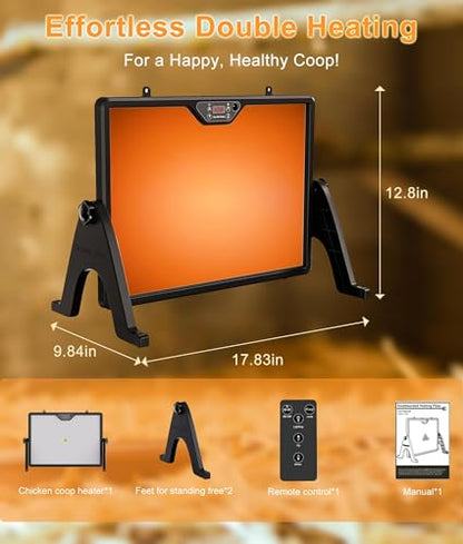 2026 Smart Chicken Coop Heater Coop Radiant Heat Panel Built-in Adaptive Temperature Sensor, Chicken Heater Inside Coop for Winter, Adaptable to Timer and Temp Controllers, ETL UL Compliant
