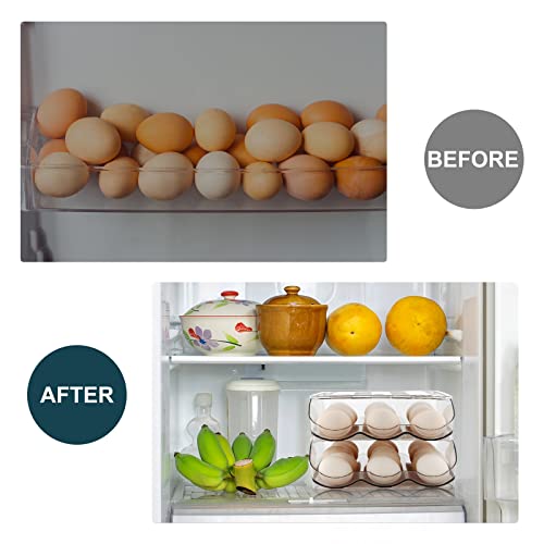 MesRosa Egg Holder for Fridge, Automatically Rolling Egg Storage Container for Refrigerator,Large Capacity Egg Organizer for Fridge with Lid,Clear Plastic Dispenser, Tray & Bin -2 Layer - size: 2 Layers Holder 36 Eggs