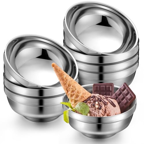 Funnymoom 8 Pack 34 oz Stainless Steel Bowls Double Walled Insulated Soup Ice Cream Metal Mixing Nesting Bowls for Serving Soup Rice Cereal - size: 34 oz