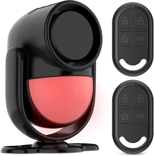 125dB Loud Motion Sensor Alarm with 328ft Remote Control (40ft PIR Detector, 3*AA Batteries), Indoor Wireless Infrared Security Motion Detector with Siren for Home/Shed (Black-2 Remotes) - color: Black-2 Remotes