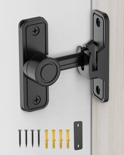 Heavy Duty Gate Latches 90 Degree Right Angle Barn Door Lock, Anti-Theft Sliding Door Lock Latch for Wooden Fence Garden Bathroom Outdoor Garage Window Include Screw (Black) - color: Black