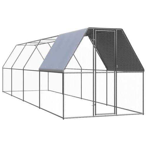 Outdoor Chicken Coop 6.6x26.2x6.6ft Galvanized Steel Aviary with Lockable Door Water-Resistant Roof for Hens Ducks Rabbits Small Animals - size: 6.6' x 26.2' x 6.6' (W x D x H)