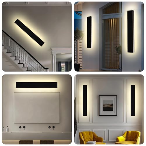 2 Pack 32in Modern LED Outdoor Wall Light, Dimmable 3000K-6000K 5CCT Strip Linear Exterior Wall Sconce Waterproof Ip65 Black 24W LED Long Outdoor Garage Lights Outside Lights for House - size: 32in