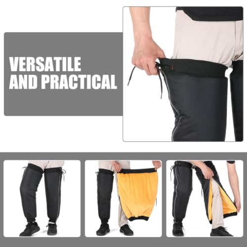 KALLORY 1 Pair Waterproof Thick and Insulated Leg Gaiters for Hiking and Long Riding, Black Pu and Lint Material Calf Covers for Outdoor Protection and Warmth