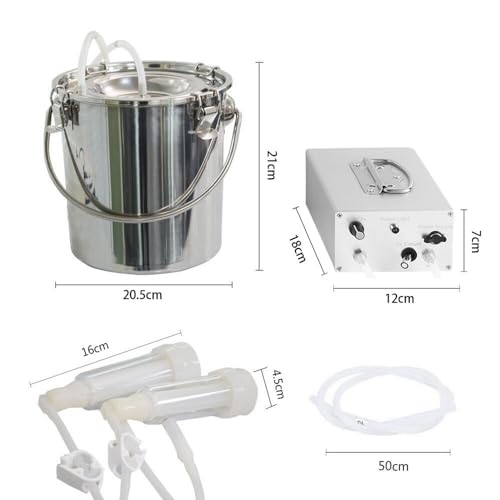 7L Goat Milking Machine,13200mAh Rechargeable Battery & Adjustable Suction Pulsation Vacuum Electric Milker,Portable Automatic Breast Pump with 2 Teat Cups Stainless Steel Bucket for Goats - size: 7L Goat Battery