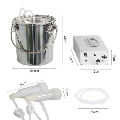 7L Goat Milking Machine,13200mAh Rechargeable Battery & Adjustable Suction Pulsation Vacuum Electric Milker,Portable Automatic Breast Pump with 2 Teat Cups Stainless Steel Bucket for Goats - size: 7L Goat Battery
