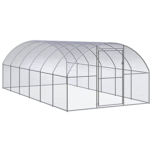 Large Outdoor Chicken Coop Galvanized Steel Silver Rectangular Durable Spacious Enclosure for Backyard Poultry 9.8 x 9.8 x 6.6 ft - color: Silver, size: 9.8 x 9.8 x 6.6 ft (W x L x H)