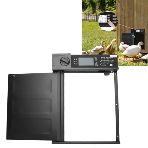 Aramox Light Sensor Automatic Chicken Coop Door, Solar Powered with Safety Mechanism & Weatherproof Design, Timer Reminder for Poultry