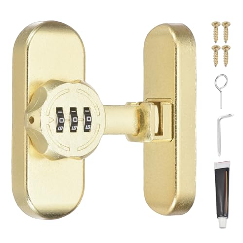 PATIKIL 90/180 Degree Barn Door Combination Lock with Password, 3 Digit Mechanical Password Lock for Sliding Door Gate Cabinets Closet, Gold - color: Gold