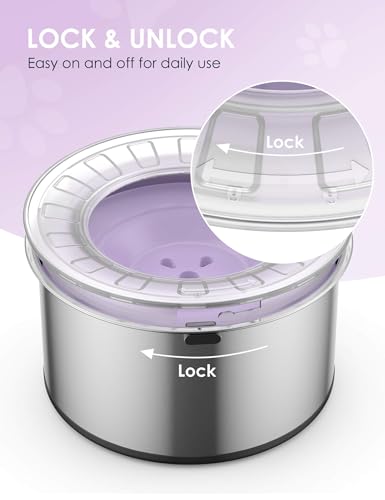 Heouvo 1Gallon Large Dog Water Bowl No Spill, [Anti Digging Lid & Rubber Bottom] Spill Proof Dog Bowl, Anti Splash Mess Dripless Slow Drinking Stainless Steel Water for Sloppy Messy Drinkers Car - color: Purple, size: 3.8L