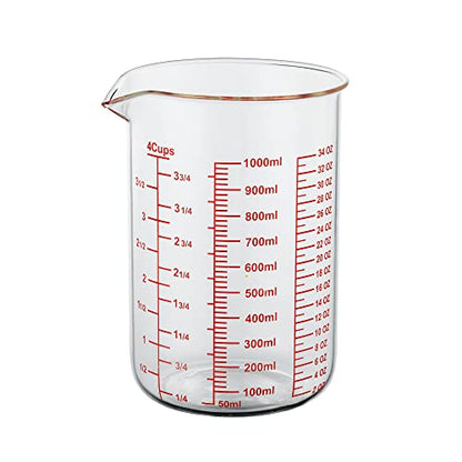 High Borosilicate Glass Measuring Cup-V-Shaped Spout，Glass Measuring Beaker for Kitchen or Restaurant, Easy to Read, 1000 ML (32 Oz, 4Cup) - size: 4Cup,1000ML