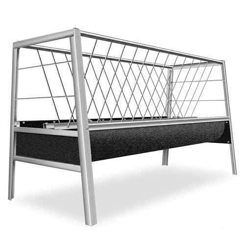 77 Gallon Outdoor Livestock Hay Feeder, Stainless Steel Anti-Waste Feeder with Rubber Trough, Durable Farm Feeding Supplies for Goats, Sheep, Calves & Horses