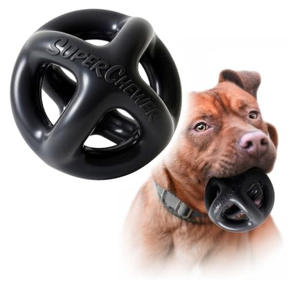 Tuff Pupper SuperChewer Extremely Tough Cage Ball for Dogs | 2X Tennis Ball Size | Natural Rubber | Tough Toy for Aggressive Chewers | Heavy Duty for Medium Large Breed | Strong but NOT Indestructible