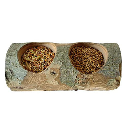Apple Wood Feeding Bowl for Small Animals, Food Dish for Guinea Pig, Chinchilla Parrots - color: Double Groove Bowl