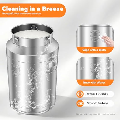 Milk Can, 20 Gallon (76L) 304 Stainless Steel Sealed Bucket with Spigot and Lid - Large Food & Beverage Dispenser Container for Water, Wine, Oil, Tea, and Dry Goods (76L) - size: 76L