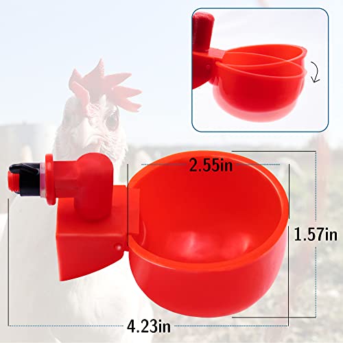 Pack 10 Chicken Waterer Cups, Chicken Feeder Cup for Chicken Duck Turkey Rabbit,3/8 Inch Thread Automatic Filling,Solution for Poultry Watering