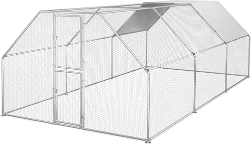 YITAHOME Large Metal Chicken Coop Run Pen for 10-20 Chickens, Walk-in Poultry Cage Hen Run House w Waterproof & Anti-UV Cover, Outdoor Chicken Cage for Outside, Backyard, Farm (19.1 x 9.8 x 6.4 ft) - color: Silver, size: 229.1"L x 118.1"W x 76.8"H