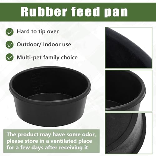 Sadnyy 4 Pcs Rubber Feeder Pan, Rubber Feed Pan Utility Horse Feed Bucket Dog Bowl Horse Feeder for Cats Dogs Goats Chicken Dust Bath Container Animal Feeding, 10.6 x 4.1 Inch(4 Quart/ 1 Gallon) - size: 4 Quart/ 1 Gallon