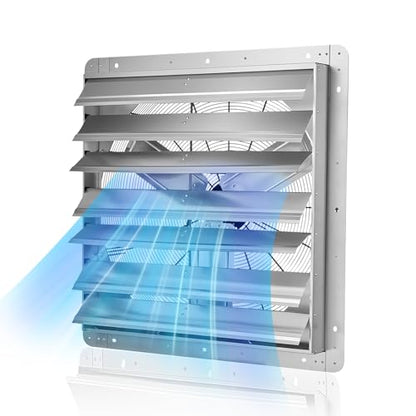 VEVOR 30'' Exhaust Fan, Wall Mounted Attic Fan with Variable Speed, 6900 CFM, Automatic Shutter, Ventilation and Cooling, Silver, Fan Only - size: 30 Inch