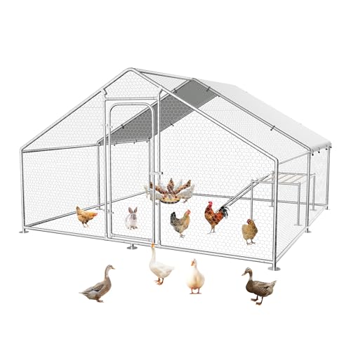 Large Metal Chicken Coop with Roosting Ladder, Waterproof and UV-Resistant Cover,Outdoor Walk-in Cage Hen House for Yard Farm Rabbit Duck Chicken Run, Spire Roof(13.1'W x 9.8'L x 6.4'H) - size: 157.5"L x 118.0"W x 78.0"H