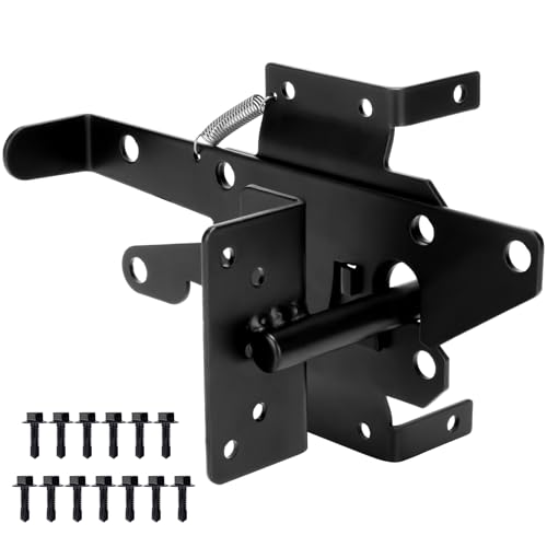 TRIPLE DEER Self-Locking Fence Gate Latch, Heavy Duty Vinyl Post Mount Automatic Self-Closing Wooden Gate Hardware, Gravity Lever Door Latches Hardware for Secure Pool/Yard/Garden Outdoor, Black