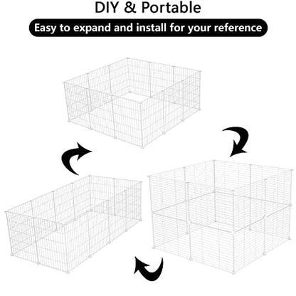 C&AHOME Pet Playpen, Small Animals Supplies, 16 Panels Exercise Playpens Cage, C Grids Portable Yard Fence Indoor, Ideal for Guinea Pigs, Pet Products, DIY Metal Yard Fence, 12" × 15" White UPPM3416W - color: White, style: 16 Panels