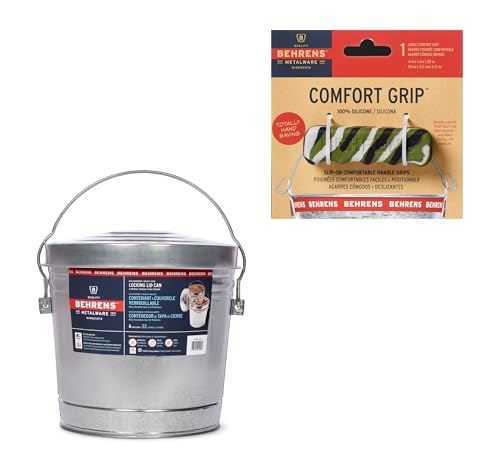 Behrens 6 Gallon Galvanized Steel Storage Can or Waste Bin w/Locking Lid & Handle (1 can, 1 Camo Grip) - size: 1 Bucket, style: 1 Camo Grip