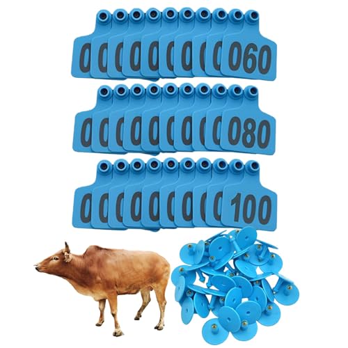 Cattle Ear Tags Livestock Ear Label Cows Animal Identification Ear Tags with Numbers 001-100/101-200/201-300/301-400/401-500 for Cattle Goat Pigs Cow 001-100 Blue - color: Blue, size: 001-100